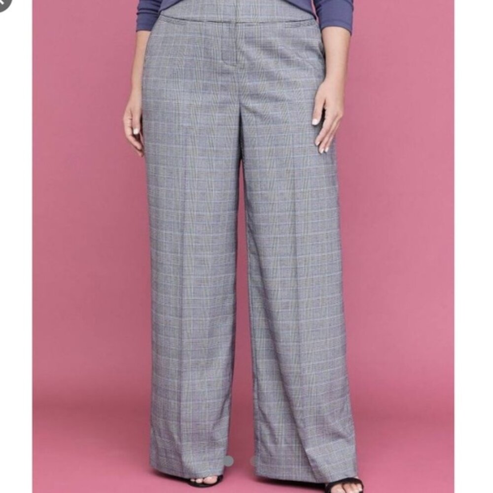 Lane Bryant The Allie Pants Women's 24 Glen Plaid Wide Leg Relaxed NWT Office